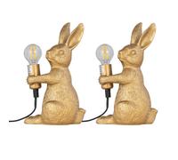 firstchoicelighting Set of 2 Gold Bunny Rabbit Holding Bulb Table Lamps or Bedside Lights, Gold Resin Animal, Height 23 cm, LED Compatible