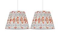 Set of 2 Ikat Orange Colourful Easy Fit Pendant Light Shades or Table Lampshades, 30cm Diameter
