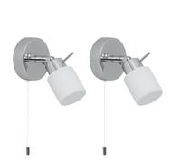 First Choice Lighting Set of 2 Iona - Chrome Opal Glass IP44 Pull Cord Bathroom Wall Spotlights in Silver First Choice Lighting Silver