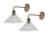 First Choice Lighting Set Of 2 Isaac - Antique Brass Wall Lights With Fluted Glass Shades