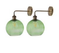 First Choice Lighting Set Of 2 Isaac - Antique Brass Wall Lights With Green Ribbed Shades