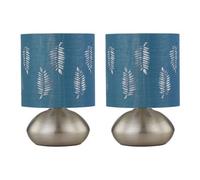 First Choice Lighting Set Of 2 Jenson - Brushed Chrome Touch Table Lamps Teal Fern Shade