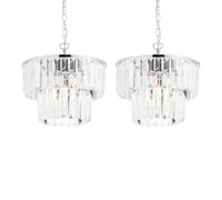 First Choice Lighting Set Of 2 Knightsbridge - Two Tier Glass Ceiling Pendant Lights