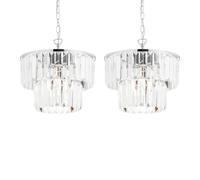 First Choice Lighting Set of 2 Knightsbridge - Two Tier Glass Ceiling Pendant Lights in Silver First Choice Lighting Silver