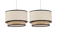 firstchoicelighting Natural Rattan Cane Two Tier Easy Fit Ceiling Light Shades, Pendant Lightshade, Diameter 25cm