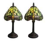 First Choice Lighting Set Of 2 Laurel - Green Tiffany Dragonfly 36Cm Table Lamps