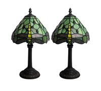 First Choice Lighting Set of 2 Laurel - Green Tiffany Dragonfly 36cm Table Lamps in Bronze First Choice Lighting Bronze