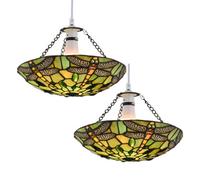First Choice Lighting Set Of 2 Laurel - Green Tiffany Dragonfly Uplight Easy Fit Shades