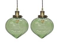 First Choice Lighting Set Of 2 Layla - Green Glass Easy Fit Pendant Shades Brass Detail