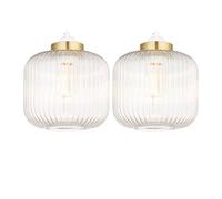 First Choice Lighting Set of 2 Lena - Ribbed Glass Easy Fit Pendant Light Shades with Gold First Choice Lighting Gold