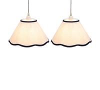 First Choice Lighting Set of 2 Libby - Natural Linen Navy Blue Trim 27cm Pendant Lamp Shades in White First Choice Lighting White