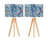 First Choice Lighting Set Of 2 Light Oak Table Lamp Bedside Lights With Parrot Velvet Shades