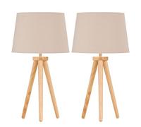 First Choice Lighting Set Of 2 Light Oak Table Lamp Or Bedside Lights With Natural Shades