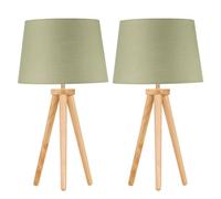 First Choice Lighting Set Of 2 Light Oak Table Lamp Or Bedside Lights With Sage Green Shades