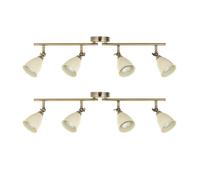 First Choice Lighting Set of 2 Lincoln - Antique Brass & Cream 4 Way Ceiling Spotlights in Bronze First Choice Lighting Bronze