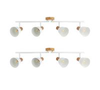 First Choice Lighting Set Of 2 Lorel - Matt White & Wood Detail 4 Way Ceiling Spotlights