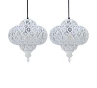 Set of 2 White Moroccan Fretwork Design Ceiling Light Shades, Easy Fit Pendant Lightshades, Height 30cm, Diameter 28cm