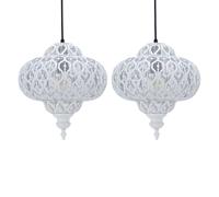 Set of 2 White Moroccan Fretwork Design Ceiling Light Shades, Easy Fit Pendant Lightshades, Height 30cm, Diameter 28cm