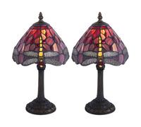 First Choice Lighting Set Of 2 Lysa - Red Tiffany Dragonfly 36Cm Table Lamps