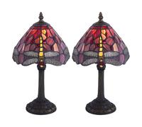 First Choice Lighting Set of 2 Lysa - Red Tiffany Dragonfly 36cm Table Lamps in Bronze First Choice Lighting Bronze