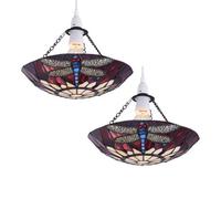 First Choice Lighting Set Of 2 Lysa - Red Tiffany Dragonfly Uplight Easy Fit Pendant Shades