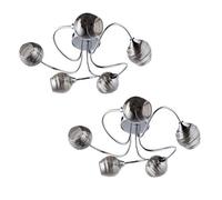 First Choice Lighting Set Of 2 Marple - Chrome With Smoke Glass 5 Light Flush Ceiling Lights