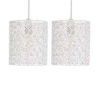 Set of 2 White Easy Fit Ceiling Light Shades, Non Electric Pendants, Modern Leaf Cut Metal Design Lightshades