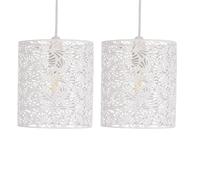 First Choice Lighting Set of 2 Maui - White Cut Out Metal Leaf Pendant Light Shades First Choice Lighting White