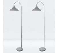 First Choice Lighting Set Of 2 Maxwell Flint Grey Chrome Floor Reading Lamps