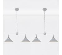 First Choice Lighting Set of 2 Maxwell - Flint Grey Chrome 2 Light Bar Ceiling Pendant Lights First Choice Lighting Grey