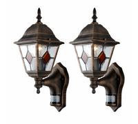 First Choice Lighting Set Of 2 Morecambe - Black With Brushed Gold Motion Sensor Outdoor Wall Lights