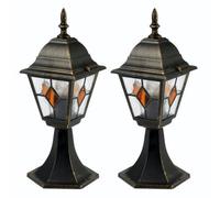 First Choice Lighting Set Of 2 Morecambe Black With Brushed Gold Ip44 Post Lights