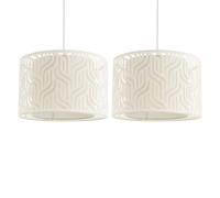 First Choice Lighting Set of 2 Mylo - Taupe Linen Cut Out 35cm Easy Fit Pendant Shades in Cream First Choice Lighting Cream