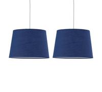 First Choice Lighting Set Of 2 Navy Cotton 28Cm Tapered Cylinder Pendant Or Lamp Shades