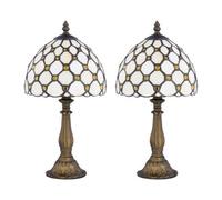 First Choice Lighting Set Of 2 Nicolson - Natural Tiffany 37Cm Jewel Table Lamps
