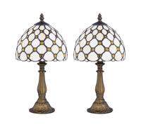 First Choice Lighting Set Of 2 Nicolson - Natural Tiffany 37Cm Jewel Table Lamps