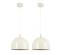 First Choice Lighting Set of 2 Oberon - Antique Brass Pendant Lights with White Shade in Cream First Choice Lighting Cream