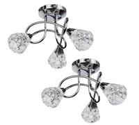 First Choice Lighting Set of 2 Oto - Chrome with Textured Glass 3 Light Flush Ceiling Lights in Silver First Choice Lighting Silver