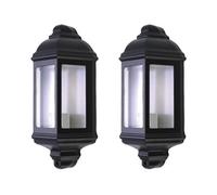 firstchoicelighting Set of 2 Modern Outdoor Half Lantern Wall Lights, Black Aluminium with Glass, IP Rated Garden Porch Lamp, LED Compatible