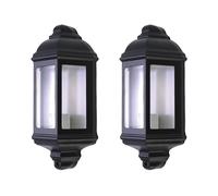 First Choice Lighting Set of 2 Parkins - Black Outdoor Half Lantern Wall Lights First Choice Lighting Black