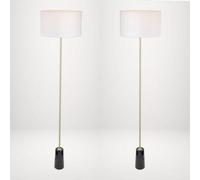 First Choice Lighting Set Of 2 Phoenix Black Marble Satin Brass White Floor Lamps