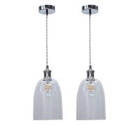 First Choice Lighting Set Of 2 Polished Chrome With Clear Domed Glass Pendant Lights