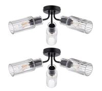 First Choice Lighting Set Of 2 Portland - Matt Black With Clear Glass Flush Ceiling Lights
