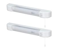 firstchoicelighting Set of 2 Bathroom LED Shaver Lights, Modern Chrome Design, Pull Cord On Off Switch, Dual Voltage, Includes LED S15 Bulb