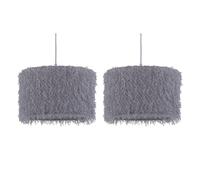 First Choice Lighting Set Of 2 Rogers - Grey Shaggy 30Cm Easy Fit Pendant Shades