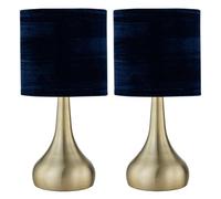First Choice Lighting Set Of 2 Romana - Antique Brass Touch Table Lamps Blue Velvet Shades