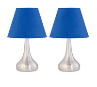 First Choice Lighting Set of 2 Romana - Brushed Chrome Touch Lamps with Royal Blue Shades in Silver First Choice Lighting Silver