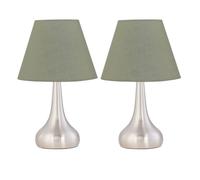 First Choice Lighting Set of 2 Romana - Brushed Chrome Touch Lamps with Sage Green Shades in Silver First Choice Lighting Silver