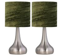 Set of 2 Romana - Brushed Chrome Touch Table Lamps Green Velvet Shades