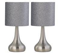 Set of 2 Romana - Brushed Chrome Touch Operated Table Lamps Bedside Lights Glitter Shade First Choice Lighting Silver One Size